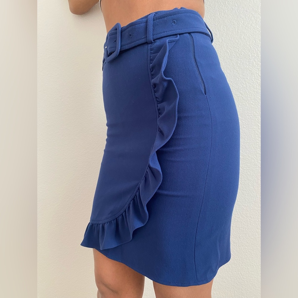 Karl Lagerfeld Blue Pencil Skirt with Ruffle Detail - Picture 1 of 4